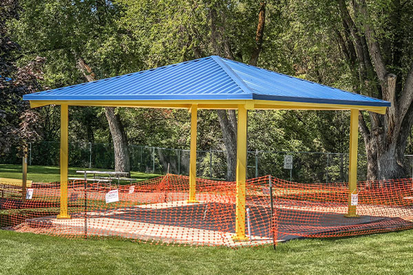Blue and Yellow Powder Coated Hip Roof Pavilions